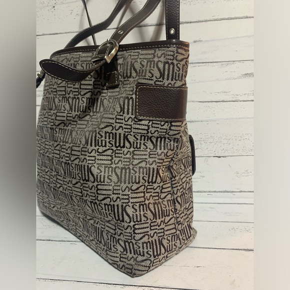 Stone Mountain Monogram Shoulder Tote Bag - Brown Faux Leather, 11.5”x11”x4” - Picture 7 of 12
